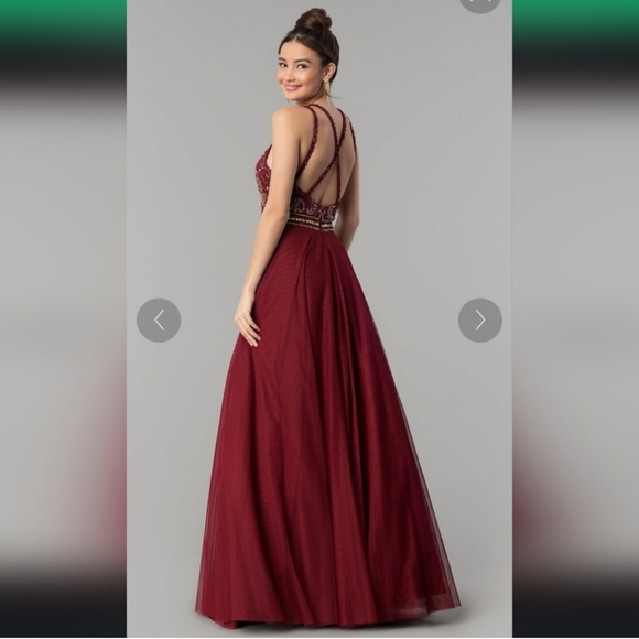 Shail K Burgundy Gold Beaded Sequins Rhinestones Formal Gown Size 2 - Picture 5 of 5